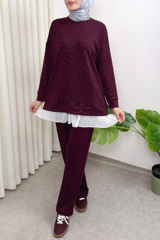 Altı Pliseli Tunik Takım 58122 - BORDO