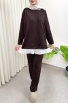 Altı Pliseli Tunik Takım 58122 - KAHVERENGİ