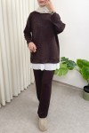Altı Pliseli Tunik Takım 58122 - KAHVERENGİ
