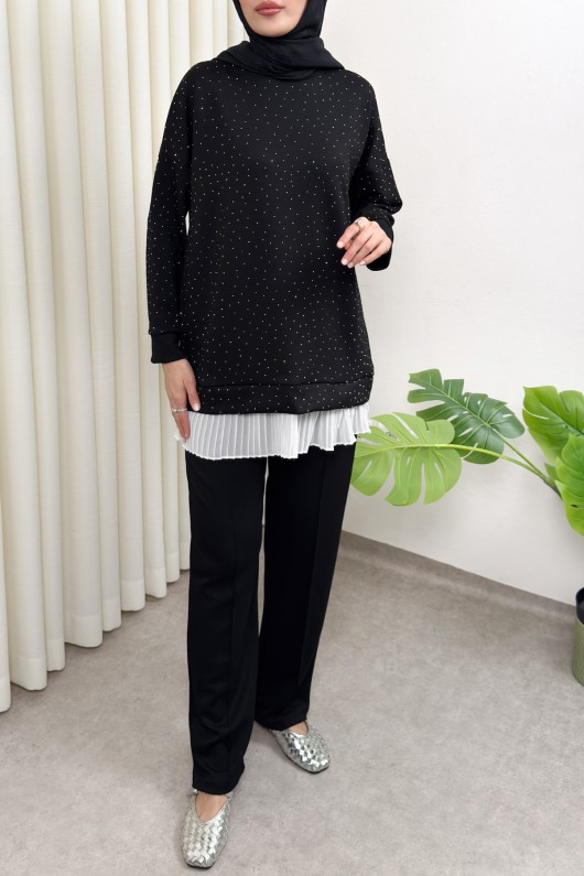 Altı Pliseli Tunik Takım 58122 - SİYAH