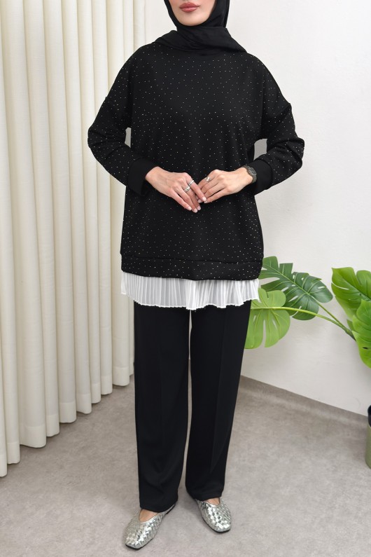 Altı Pliseli Tunik Takım 58122 - SİYAH