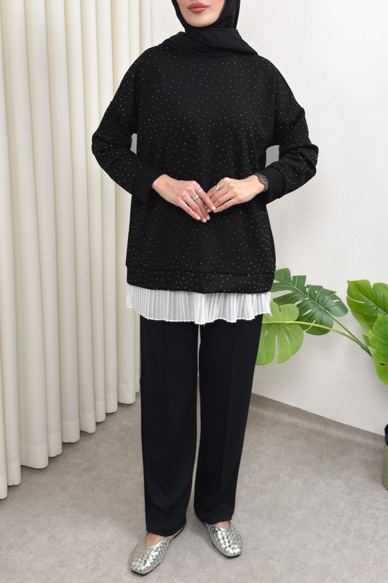 Altı Pliseli Tunik Takım 58122 - SİYAH