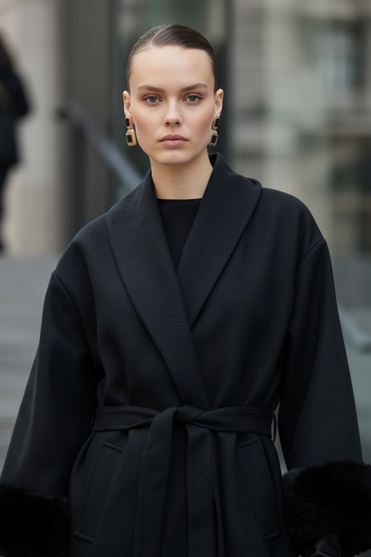 Kolları Kürklü Kaşe Kaban 5892 - SİYAH Kolları Kürklü Kaşe Kaban 5892 - SİYAH