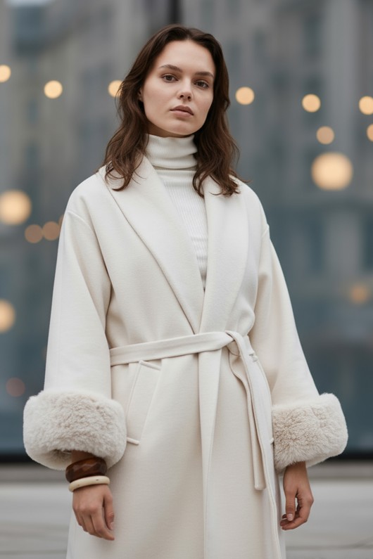 Kolları Kürklü Kaşe Kaban 5892 - TAŞ RENGİ