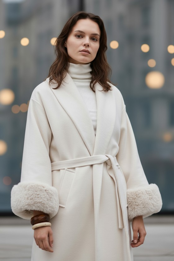 Kolları Kürklü Kaşe Kaban 5892 - TAŞ RENGİ