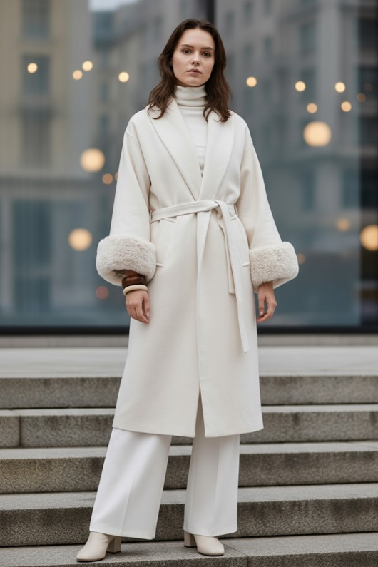 Kolları Kürklü Kaşe Kaban 5892 - TAŞ RENGİ