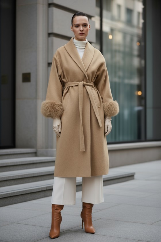 Kolları Kürklü Kaşe Kaban 5892 - VİZON