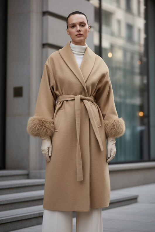 Kolları Kürklü Kaşe Kaban 5892 - VİZON