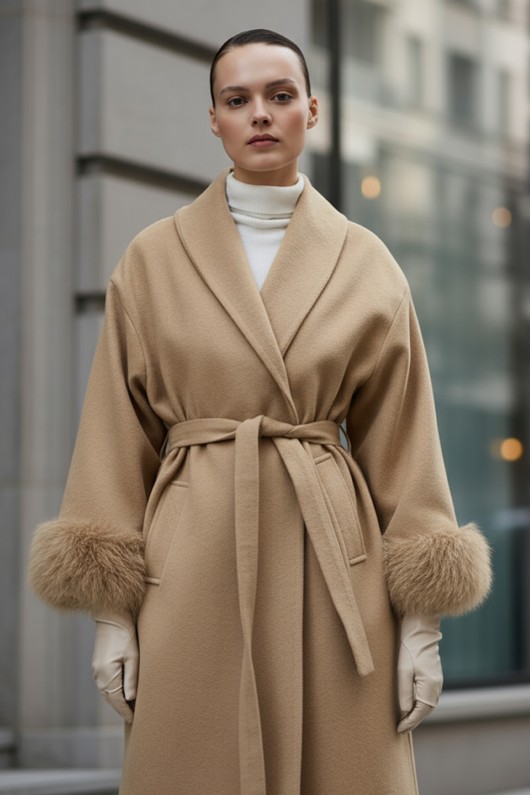 Kolları Kürklü Kaşe Kaban 5892 - VİZON