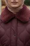 Yakası Kürklü Şişme Mont 5904 - KOYU BORDO