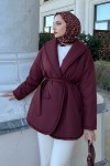 Düz Kuşaklı Şişme Mont 5912 - BORDO