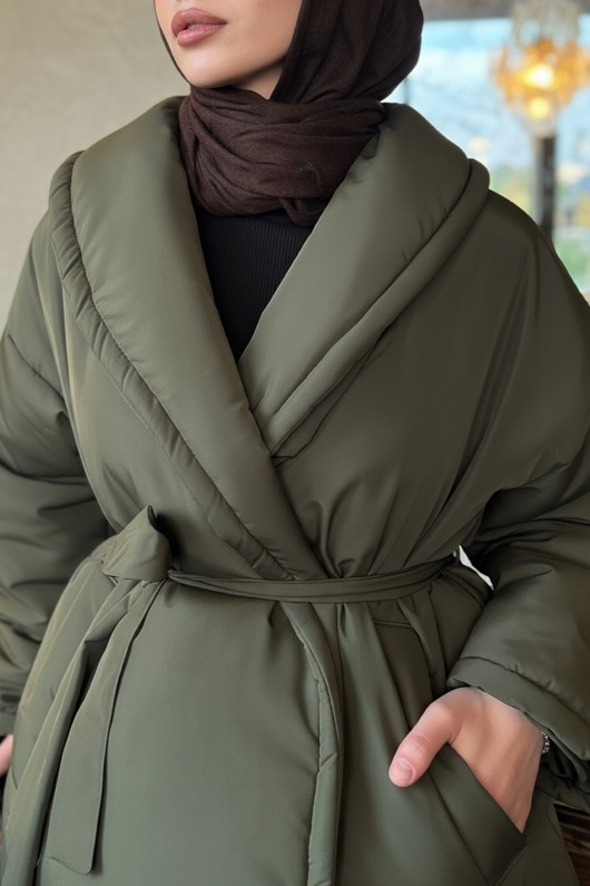 Düz Kuşaklı Şişme Mont 5912 - KOYU HAKİ