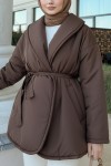 Düz Kuşaklı Şişme Mont 5912 - KAHVERENGİ