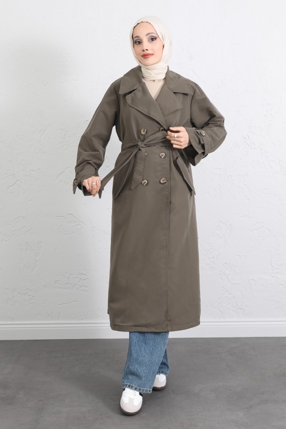 Arka Pile ve Düğme Detaylı Trençkot 5979 - HAKİ