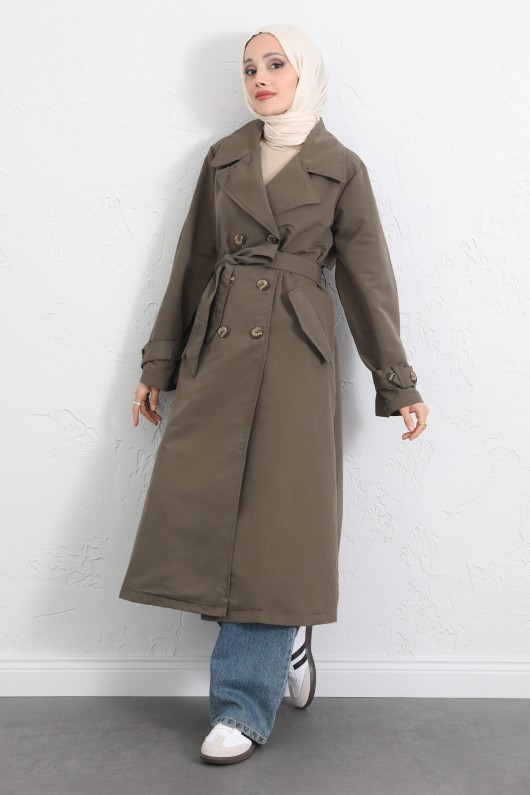 Arka Pile ve Düğme Detaylı Trençkot 5979 - HAKİ