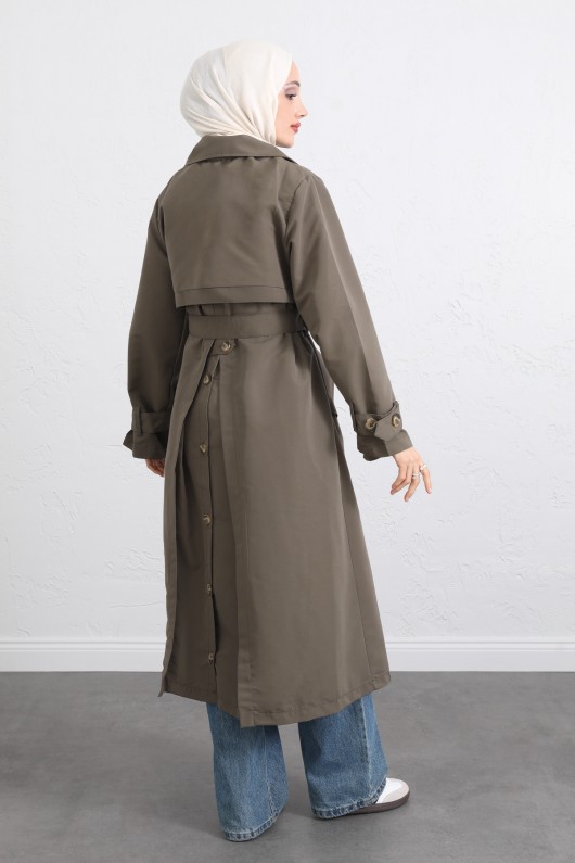 Arka Pile ve Düğme Detaylı Trençkot 5979 - HAKİ