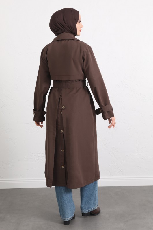 Arka Pile ve Düğme Detaylı Trençkot 5979 - KAHVERENGİ