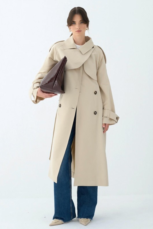 Cep Yaka Trençkot 5983 - TAŞ RENGİ