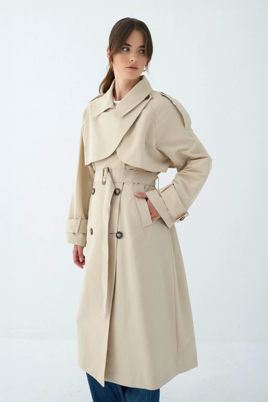 Cep Yaka Trençkot 5983 - TAŞ RENGİ