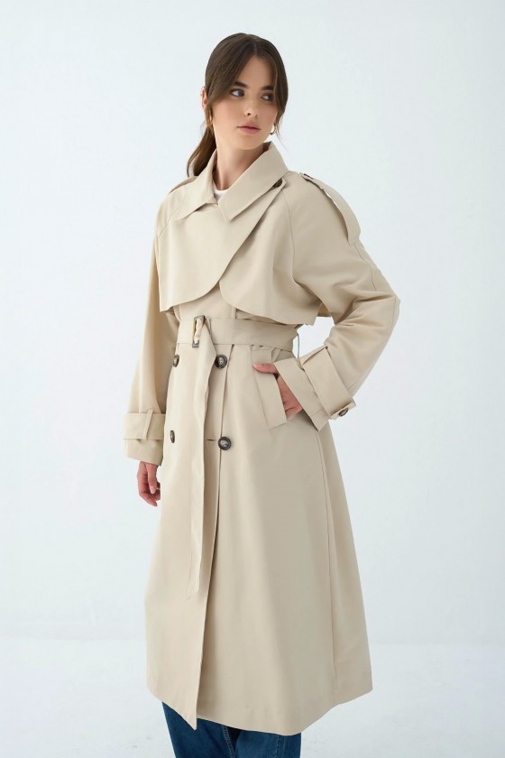 Cep Yaka Trençkot 5983 - TAŞ RENGİ