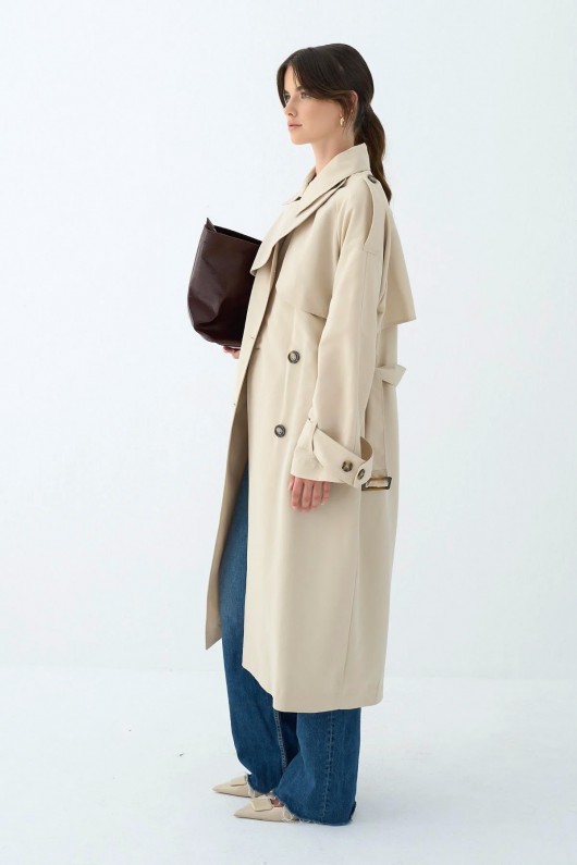 Cep Yaka Trençkot 5983 - TAŞ RENGİ