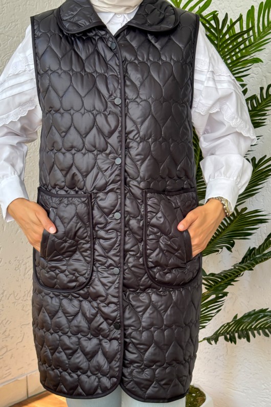 6001 Çift Cepli Kapitone Yelek - SİYAH