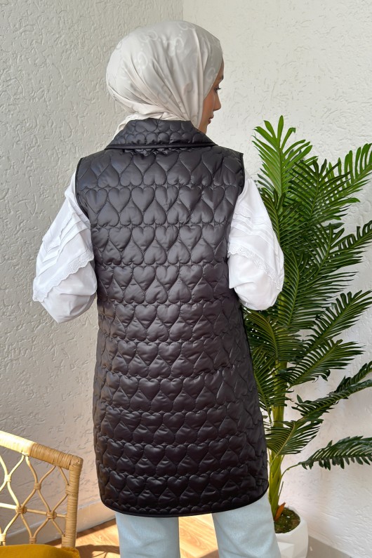 6001 Çift Cepli Kapitone Yelek - SİYAH