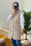 6001 Çift Cepli Kapitone Yelek - TAŞ RENGİ