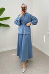 Bağcıklı Denim Etek Takım 6090 - MAVİ