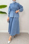 Bağcıklı Denim Etek Takım 6090 - MAVİ