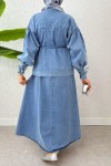 Bağcıklı Denim Etek Takım 6090 - MAVİ