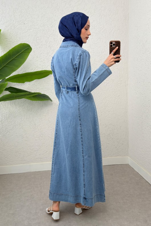 Yarım Fermuarlı Kot Elbise 6101 - MAVİ