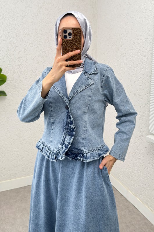 Fırfır Detaylı Denim Takım 6121 - MAVİ Fırfır Detaylı Denim Takım 6121 - MAVİ