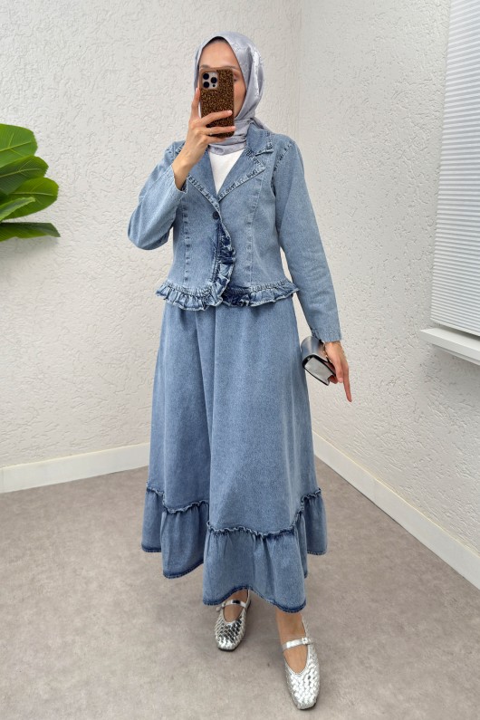 Fırfır Detaylı Denim Takım 6121 - MAVİ Fırfır Detaylı Denim Takım 6121 - MAVİ