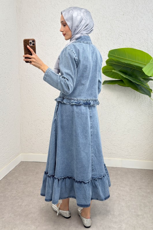 Fırfır Detaylı Denim Takım 6121 - MAVİ Fırfır Detaylı Denim Takım 6121 - MAVİ