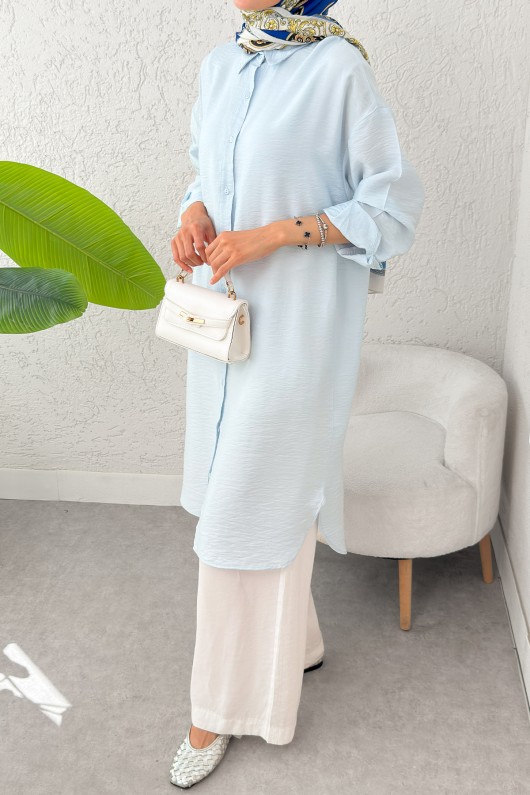 Düğmeli Uzun Tesettür Tunik 612139 - BEBE MAVİSİ