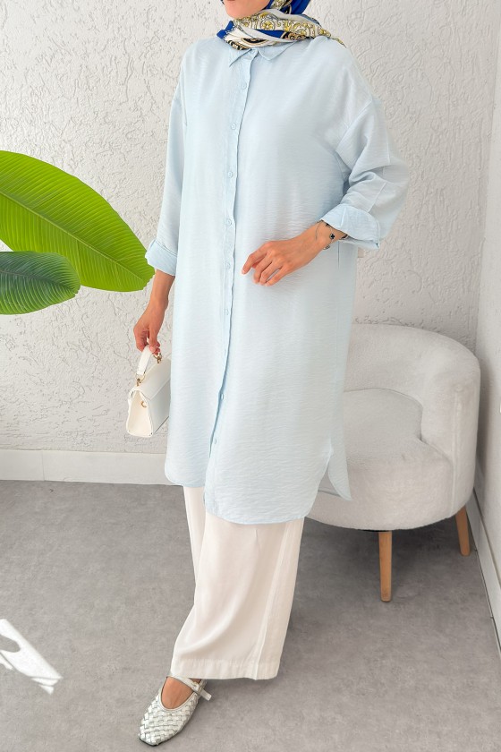 Düğmeli Uzun Tesettür Tunik 612139 - BEBE MAVİSİ