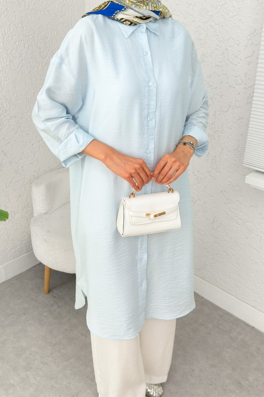 Düğmeli Uzun Tesettür Tunik 612139 - BEBE MAVİSİ