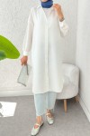 Düğmeli Uzun Tesettür Tunik 612139 - BEYAZ