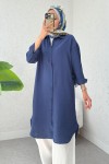 Düğmeli Uzun Tesettür Tunik 612139 - LACİVERT