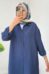 Düğmeli Uzun Tesettür Tunik 612139 - LACİVERT