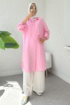 Düğmeli Uzun Tesettür Tunik 612139 - PEMBE