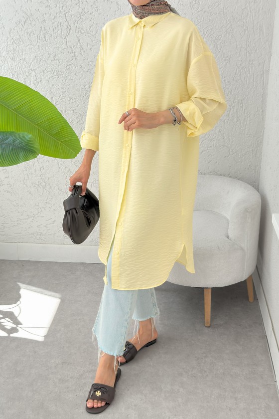 Düğmeli Uzun Tesettür Tunik 612139 - SARI