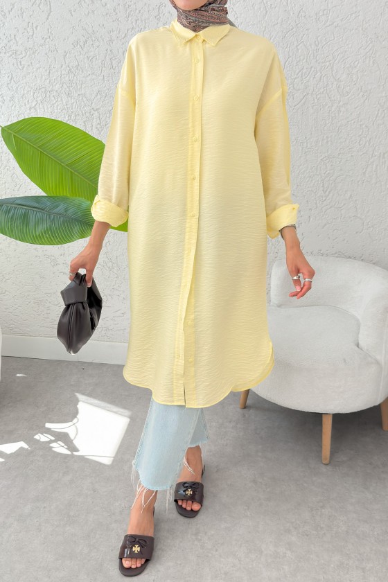 Düğmeli Uzun Tesettür Tunik 612139 - SARI