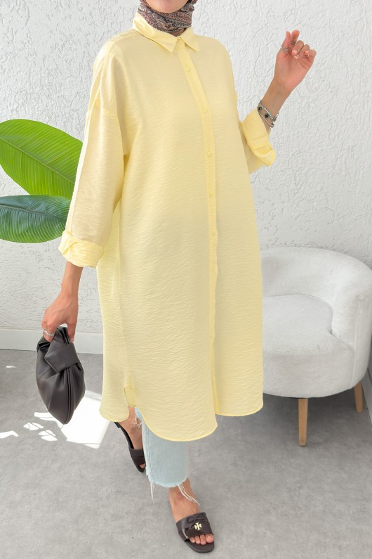 Düğmeli Uzun Tesettür Tunik 612139 - SARI