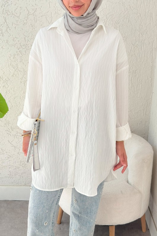 Düğmeli Tesettür Gömlek 613128 - BEYAZ Düğmeli Tesettür Gömlek 613128 - BEYAZ