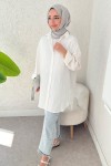 Düğmeli Tesettür Gömlek 613128 - BEYAZ Düğmeli Tesettür Gömlek 613128 - BEYAZ