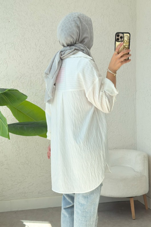 Düğmeli Tesettür Gömlek 613128 - BEYAZ Düğmeli Tesettür Gömlek 613128 - BEYAZ