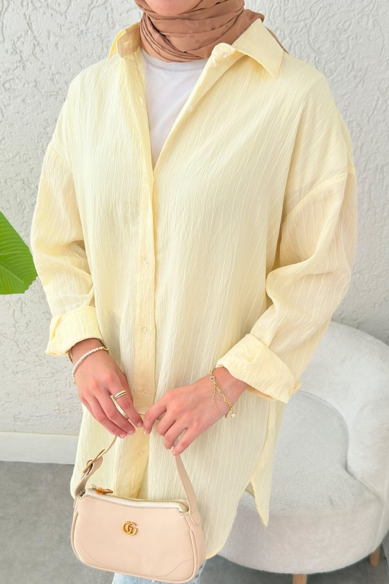 Düğmeli Tesettür Gömlek 613128 - SARI