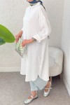 Çizgili Uzun Tesettür Tunik 613129 - BEYAZ